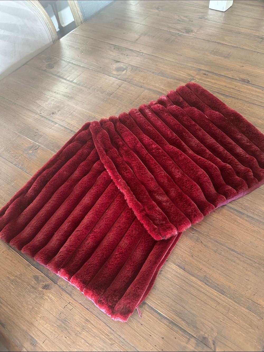 Plush Faux Fur Accent Pillow Cover in Deep Red